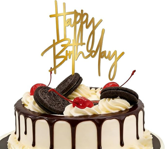 Happy Birthday Cake Topper Mirror Acrylic Cake Topper Side Cake Topper Gold Cake Insert Cake for Birthday Party (Glod-4(4.3 * 5.9in))