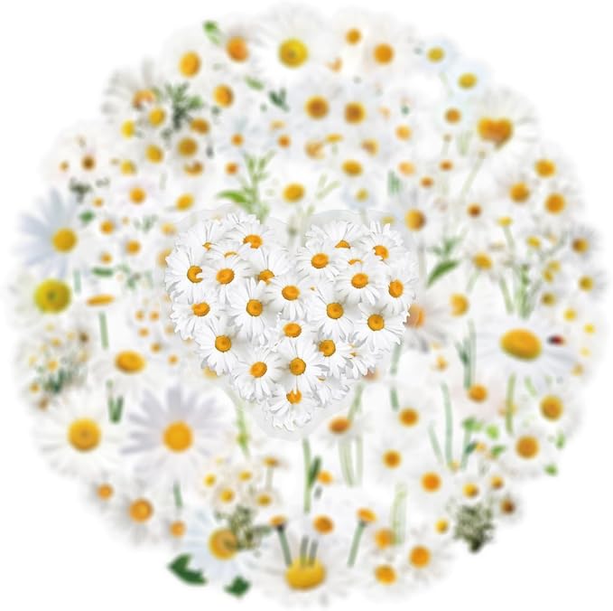 Daisy Flower Stickers - 50PCS Aesthetic White Daisy Stickers Waterproof PET Decals for Journaling, Scrapbooking, Water Bottles, Laptops, Perfect for Plant Lovers & Craft Enthusiasts