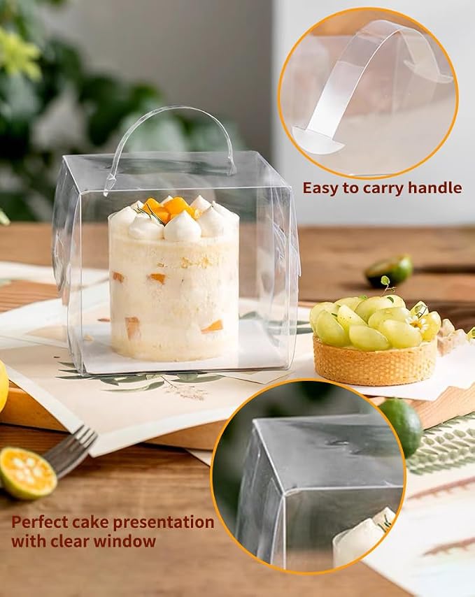 20pcs 6X6X5 Inches Transparent Bakery Boxes with Handles, Mini Clear 5in 6in Cake Boxes,Clear gift boxes,Treat Boxes for Cake Chocolate Donut,Pastries,Cookies