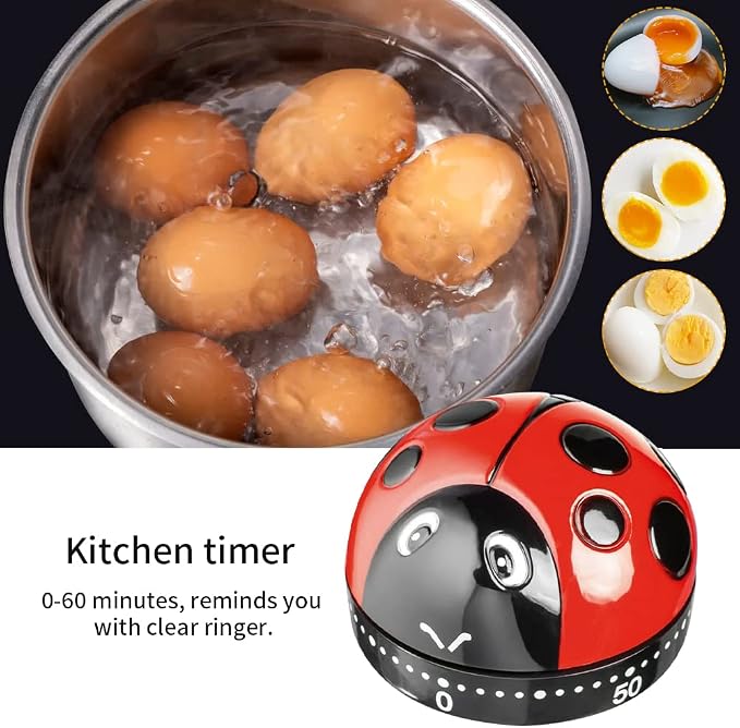 Ladybug Mechanical Cooking Timer - 60-Minute Kitchen Alarm Clock with Loud Ring