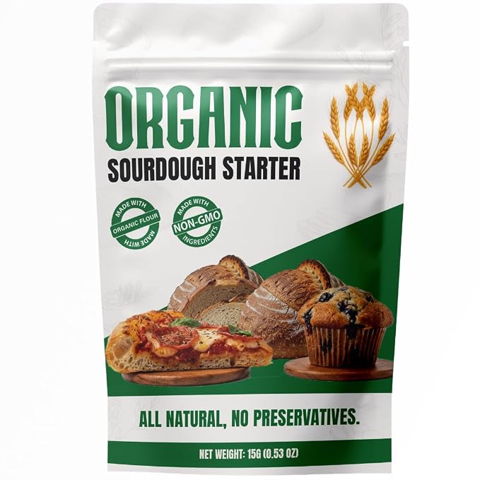 Organic Sourdough Starter - Non-GMO Dehydrated Heirloom Style Organic Sourdough Starter Kit for Sourdough Bread, Pizza, Buns, Pancakes, Muffins | Easy to follow instructions.