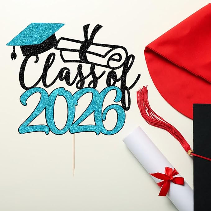 Gold Class of 2026 Congrats Grad Cake Topper Glitter Graduation Party Supplies - High School College Graduates -College Graduate Cake Topper Decorations (Class of 2026 Black and blue)