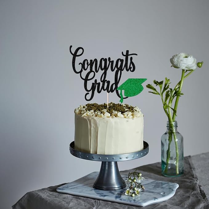 Congrats Grad Cake Topper,2026 Graduation Cake Topper, Congrats Grad Decorations,2026 High School/College/Senior Graduation Party Decorations Supplies. (Congrats Grad Black green)