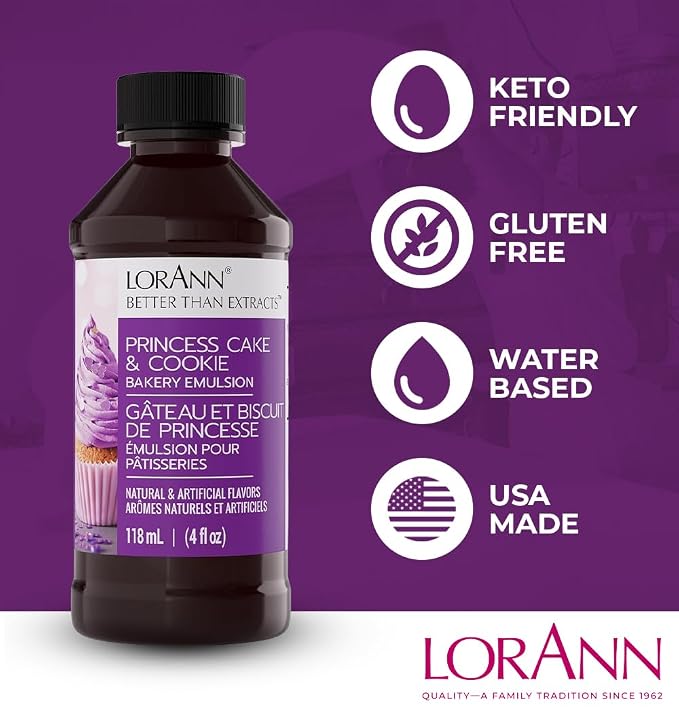 Lorann Oils Princess Cake and Cookie Bakery Emulsion: Regal Flavor Blend, Perfect for Enhancing Sweet, Cake-like Undertones in Baked Goods, Gluten-Free, Keto-Friendly, Unique Flavor Blend Essential
