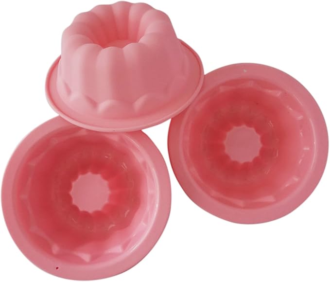 Silicone Small Fluted Cake Pans 4 Inch, Nonstick Baking Mold Pumpkin Shape, Reusable Round Mini Cake Pan Set, Individual Muffin Donut Pan for Cupcake, Jelly, Brownies- 6pcs, Pink