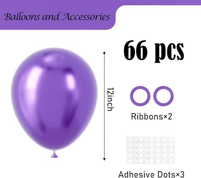 Voircoloria Metallic Purple Balloons, 66pack 12inch Chrome Purple Latex Party Balloons for Birthday Baby Shower Graduation Wedding Valentine's Day Gender Reveal Anniversary Party Decorations