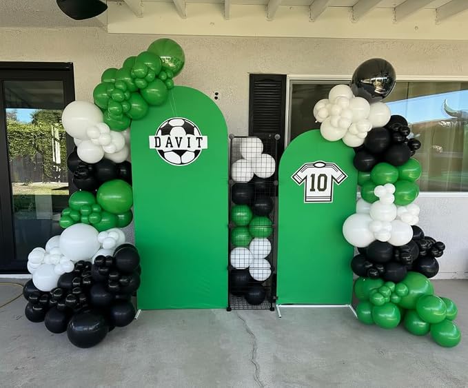 Soccer Party Decorations 153Pcs, World Soccer Balloon Garland Arch Kit with 18'' Football Foil Balloons, Green White Football Print Balloons for Boys Sports Fan Birthday Soccer Party Decor