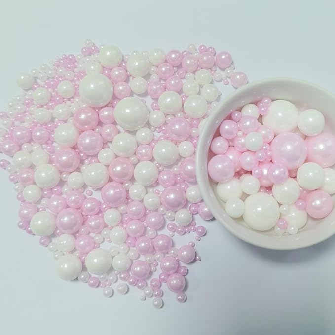 Edible Pink White Pearl Sprinkles for Cake Decorating, Edible White Pink Candy Mixing Size Baking Decorations Cake Cupcake Toppers Cookie Celebrations Wedding Valentines Baby Shower Birthday Supplies 120g/ 4.23oz