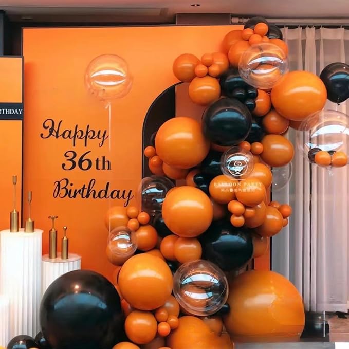 Orange Black White and Metallic Silver Balloons Garland Arch Kit, 146 Pcs Latex Balloons with Confetti for Birthday Party Graduation Father's Day Anniversary Bachelorette Party Decoration