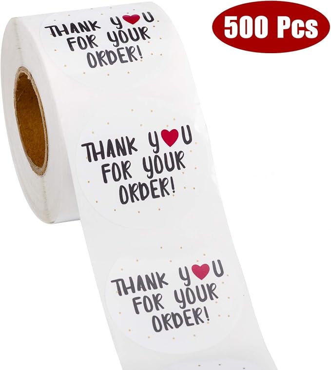WRAPAHOLIC 2 Inch 500 Total Labels - Thank You for Your Order Stickers - Heart Thanks for Shopping Small Shop Local Handmade