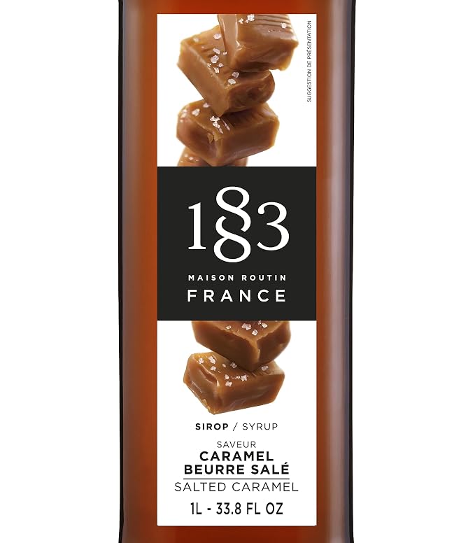 1883 Salted Caramel Syrup for Drinks, Made in France, 1 Liter Glass Bottle