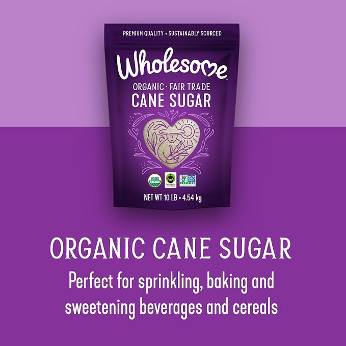Wholesome Sweeteners 10-Pound Organic Cane Sugar, Fair Trade, Non GMO, Gluten Free, Pure & Vegan, for Baking and Sweetening (Pack of 2)