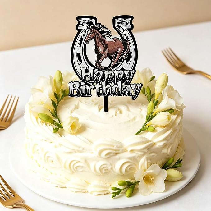 Black Acrylic Horse Happy Birthday Cake Topper, Horse Theme Party Decoration for Boys, Girls, Men, Women & Kids Birthday Party Decoration Supplies (Design5)