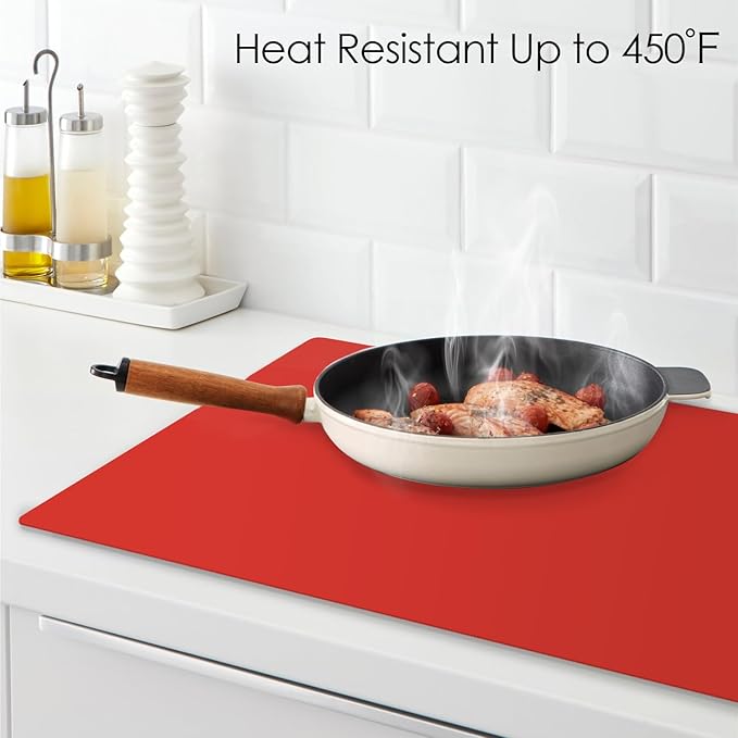 Extra Large Silicone Mats For Kitchen Counter, Food Grade Silicone Placemats for Kids, Nonstick Silicone Mat for Baking Crafts, Heat Resistant Mat Pastry Mat for Rolling Dough Nonslip,27.6''x15.7''Red
