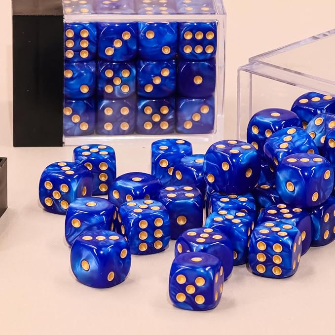 36 of Pack 12MM 6 Sided MINI Dice Set,Pearl Pattern Game Dice Set, 6 Sided Standard Dices for Yahtzee, Bunco or Teaching Math,with Portable Plastic Box(Deep Blue Pearl)