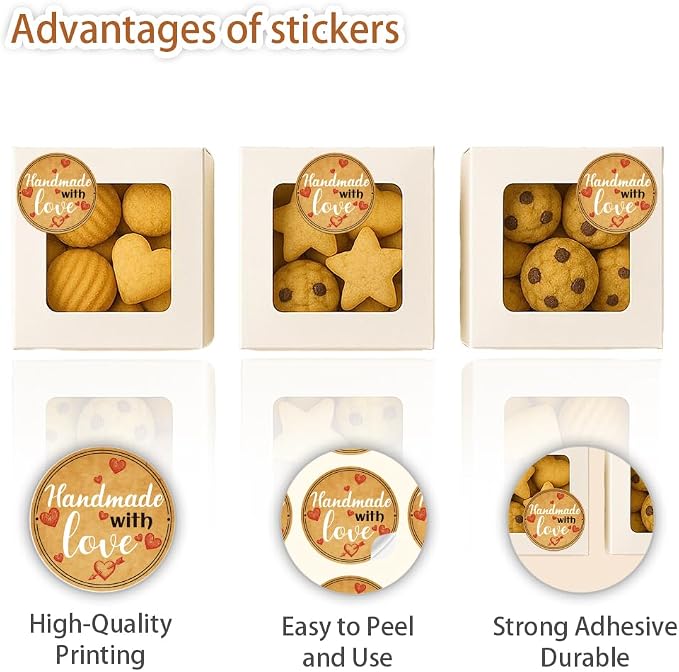 320 Pcs Homemade with Love Stickers, 2 Inch Round Waterproof Kraft Home Made Labels Jar Canning Label Stickers Self-Adhesive Packaging Sticker for Cookie Fudge Containers