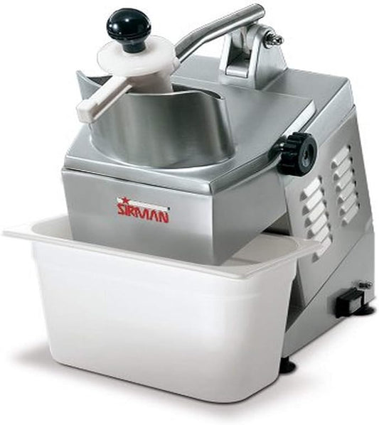 SIRMAN TM A Continuous-Feed Food Processor – 3/4 Hp Motor, Stainless Steel & Aluminum, 300 RPM Plate Speed, 500 Lb/Hr Output, Dual Feed Chutes, Interlocked Safety System