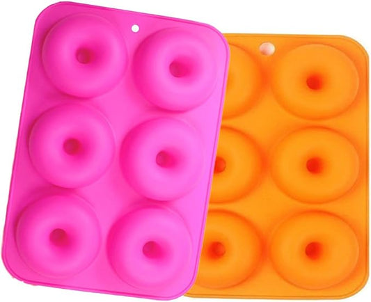 6-Cavity Silicone Cookie Molds Set of 2, Non-Stick Donut Mold Full-Sized Safe Baking Tray Maker Baking Pan for Cake Biscuit Bagels Muffins- Heat Resistance.