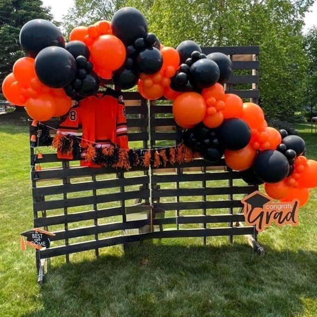 Black and Orange Balloon Arch Kit, Orange and Black Balloon Garland Kit with Different Sizes 18/12/10/5 inch Latex Balloons for Graduation Basketball Construction Theme Birthday Party Decorations