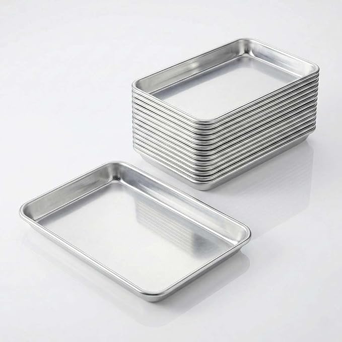 6.5" x 9.5" Small Cookie Sheets for Baking 12 Pack Aluminum Oven Pans, Stackable Design