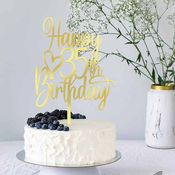 Acrylic Happy 35th Birthday Cake Topper - Cheers to 35 Years Cake Topper, 35 & Fabulous Cake Decoration for Hello 35th Birthday Anniversary Party Cake Decorations Supplies
