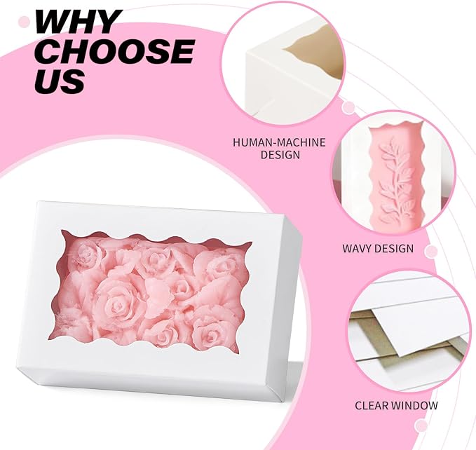JCXGRVC 40PCS 3.5"x2.36"x1.2" Elegant White Soap Boxes with window, Homemade Soap Packaging Gift Boxes, Small Bakery Boxes for Macarons, Cookies & Candies, Wedding & Birthday Party Favors