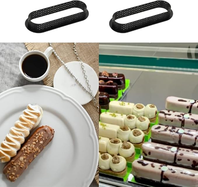 Round Tart Rings Tart Bottom Tower Cake Ring Mold Non Stick Perforated Tart Rings for Mousse Cheese Cake Muffin Pie Kitchen Baking Tart Molds (Oval)