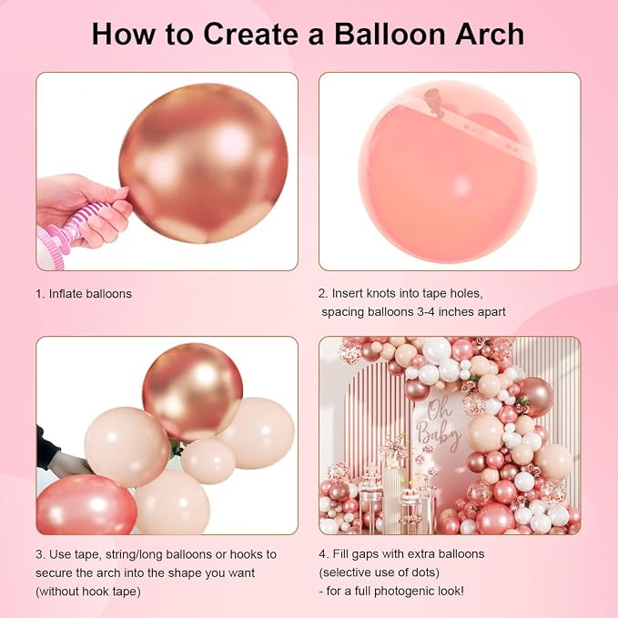 MEBAY 147PCS Rose Gold Balloon Garland Arch Kit, Pearl Rose Gold Metallic White Nude Balloons with Confetti for Wedding Bridal Shower Princess Party Girl Birthday Baby Shower Decorations