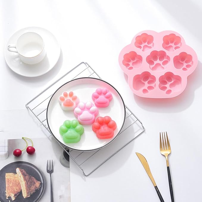 STOBAZA 2Pcs Non-stick Silicone Cat Paw Baking Molds Kit Pink Blue for DIY Cookies Chocolate Fondant Wear-resistant Household Silicone Mold for Cake Decorating and Craft Modeling