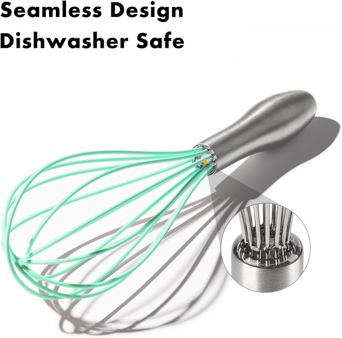 OYV 10-Inch Teal Silicone Whisk, Heat Resistant 480°F Kitchen Whisk with Stainless Steel Ergonomic Handle, Non-Scratch for Nonstick Cookware, Dishwasher Safe, Perfect for Blending, Cooking & Beating