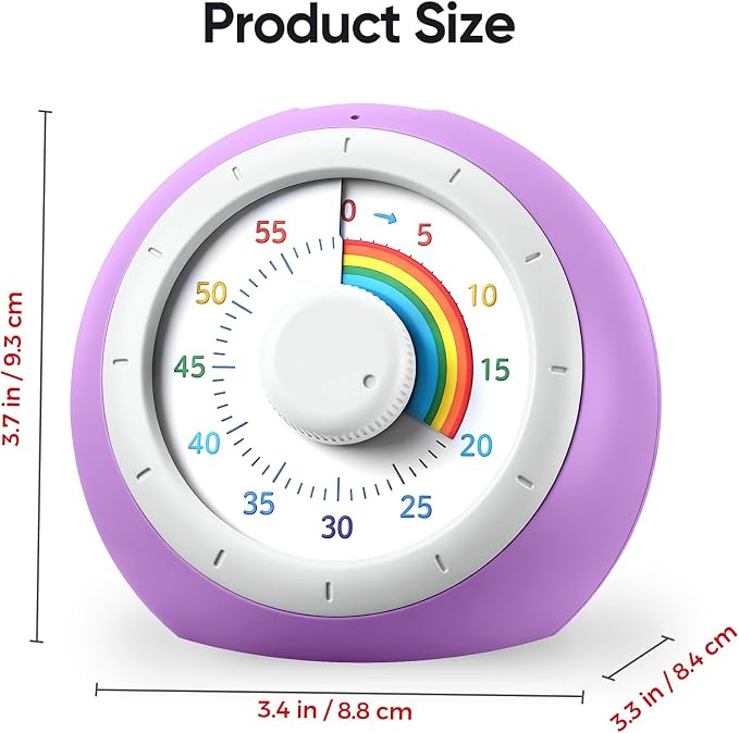 Visual Timer for Kids, 60-Minute Silent Countdown for Classroom, Home, Office, Kitchen, Rainbow Pattern Desk Timer, Time Management Tools with Silent Operation, Pomodoro Timer