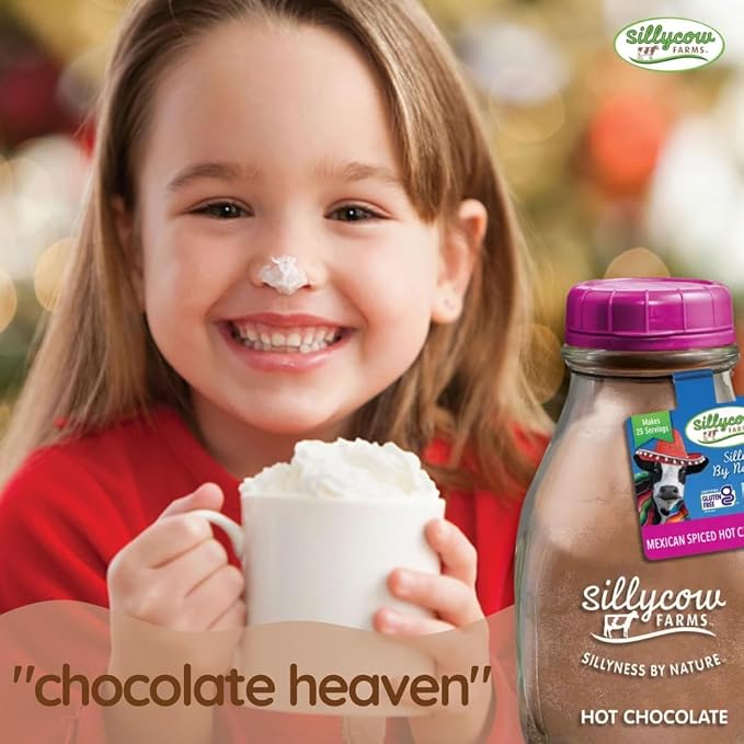 Sillycow Farms Mexican Spiced Hot Chocolate Mix | Gluten-Free, Non-GMO, Dairy-Free | Dutch Processed Cocoa Powder & Natural Cane Sugar | Holiday Flavor in Reusable Glass Bottle | 16.9 oz Each, Pack of 2