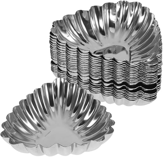 SHERCHPRY 20 Pack Egg Tart Molds Stainless Steel Tart Pans for Baking Pies Cheesecakes Cupcakes and Desserts Fluted Kitchen Cooking Molds for Home Bakery Restaurant Use