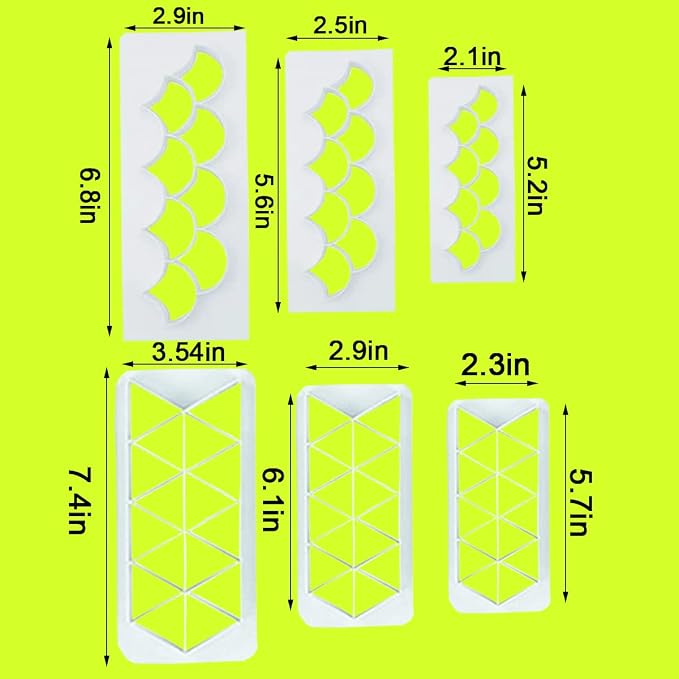 12 Pcs Cake Fondant Cutter, Fish Scale Fondant Cutters 4 Size Geometric Biscuit Cutters Cake Decorating Cookie Cutter Cake Border Decorating Tool for Square & Hexagon Cookie Cutters