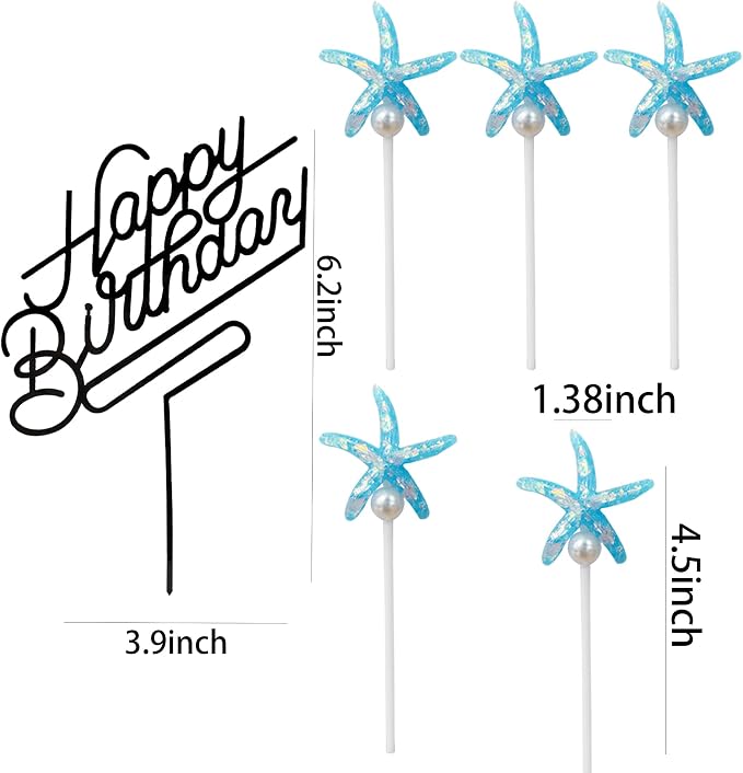 Happy Birthday Acrylic Cake Topper Birthday Party Decorations Cupcake Toppers Decorations Supplies (Black Blue 5)