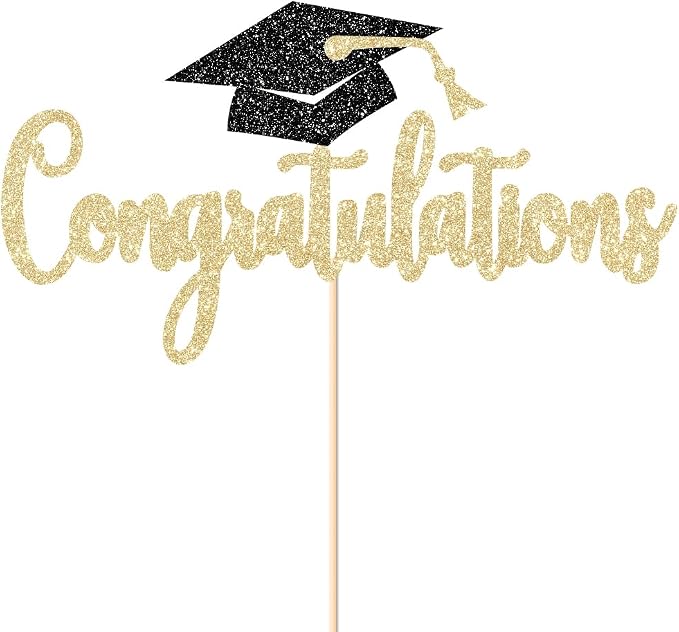 Congratulations Cake Topper Gold Glitter Congrats Grad Decorations Class of 2026 High School College Senior Graduation Celebration Party