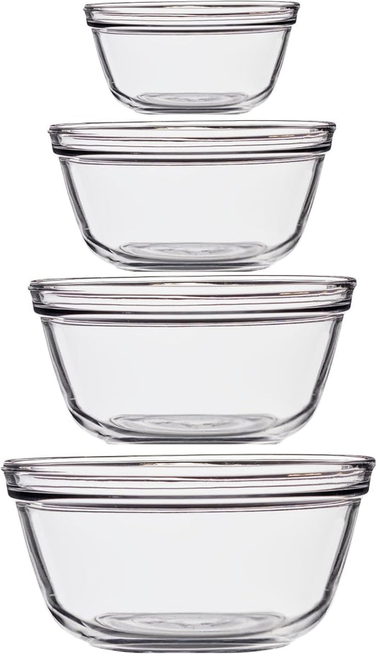 Anchor Hocking 4 Piece Glass Mixing Bowls Set – Durable, Microwave, Oven, and Dishwasher Safe – Perfect for Prep, Mixing, Serving, and Storage – Made in USA