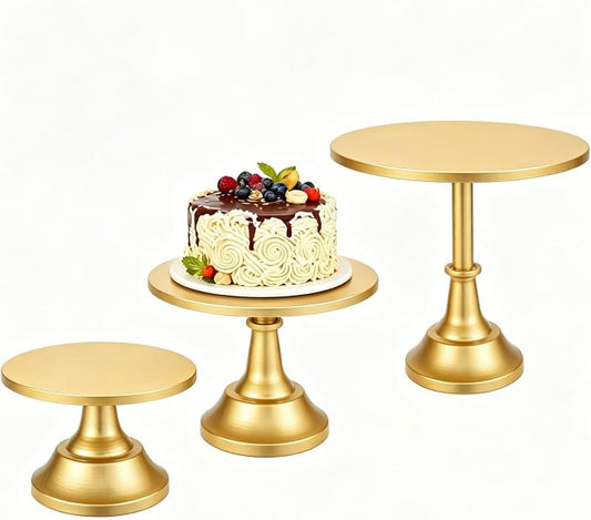 3 Pack Gold Cake Stand, 8 10 12 Inch Tiered Display | Metal build, Pedestal base, Dessert table, Wedding reception, Birthday party, Baby shower, Candy bar, Buffet setup