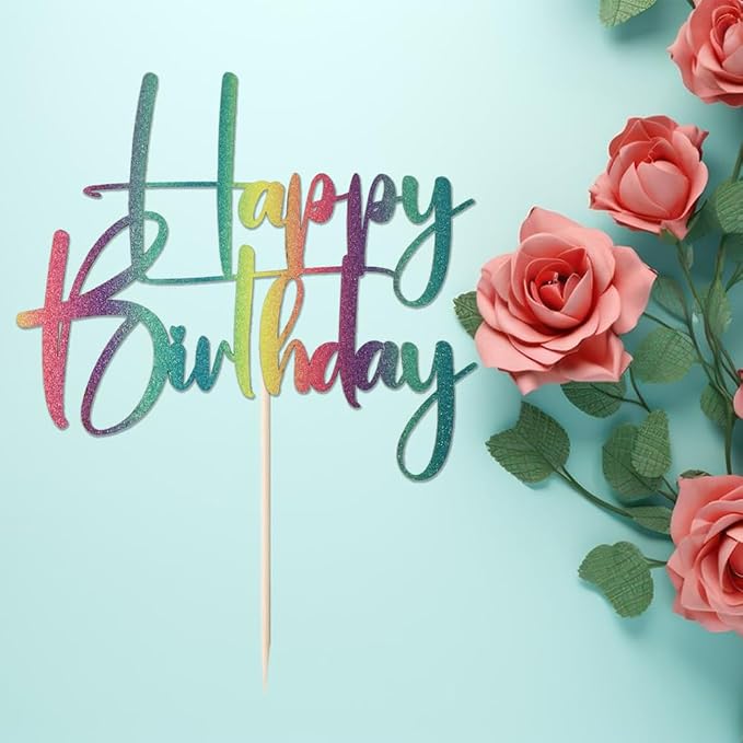 Gold Glitter Happy Birthday Cake Topper, Happy Birthday Cake Bunting Deco, Baby Gender Reveal Party/Anniversary Party Decoration Supplies -colour(7)