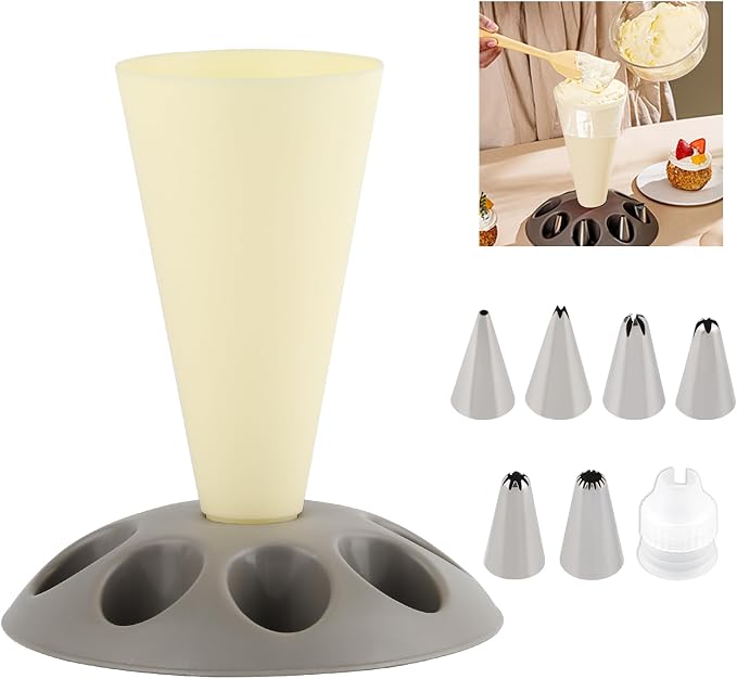 Piping Bag Holder Stand for Filling, Pastry Bag Stand with 8 Slots Nozzles, Plastic Pastry Bag Stand for Cake Decorating, Baking Accessories (Yellow)