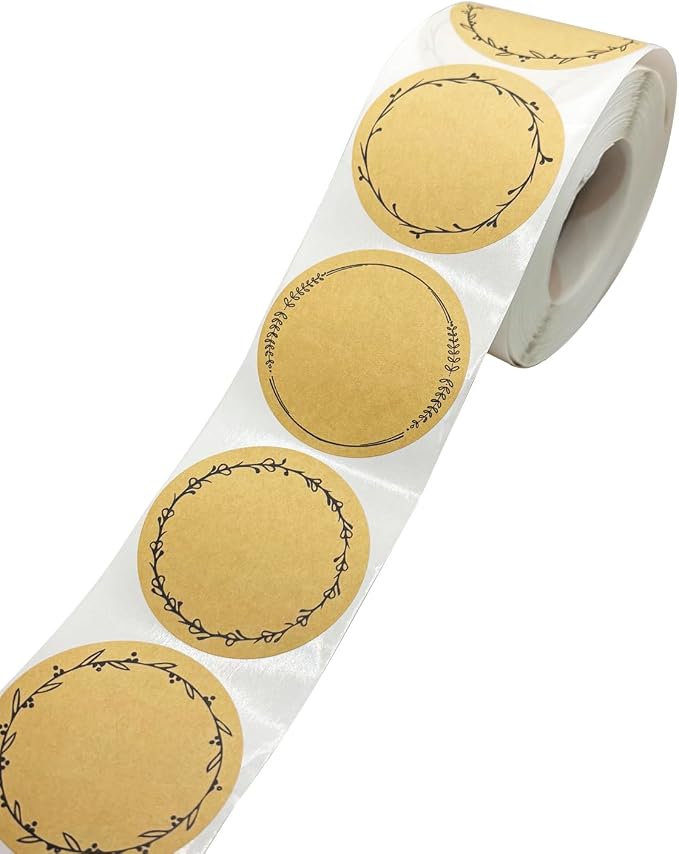 2" Canning Labels for Jars & Lids, 500 Labels per Roll, 4 Different Wreath Designs, Round Kraft Christmas Mason Jar Stickers, Food Labels Pantry Labels, Mason Jar Labels Spice Labels Bottle Labels