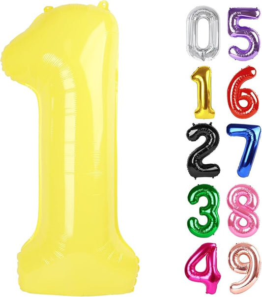 Yellow Number 1 Balloon 40 Inch, 1st Birthday Balloon for Baby Boy Girl Toddler First Birthday Decorations, Shiny Yellow Party Supplies