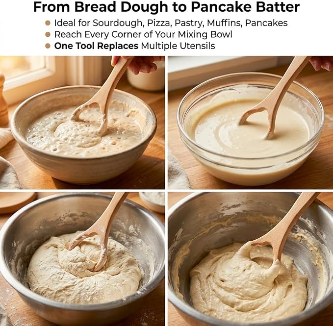 13-Inch Danish Dough Whisk – Wooden for Sourdough Bread Baking Supplies – Traditional Dutch Whisk for Pizza, Pastry, Cake Batter