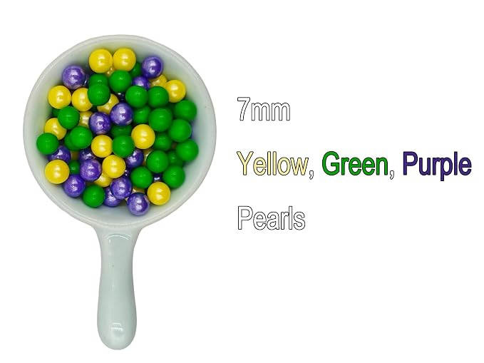 Mix Mardi Gras Sprinkles, Edible Purple Yellow Green 2mm Nonpareils, Jimmies, 7mm Pearls, 10mm Gold Pearls for Cake Decorating, Baking, Ice Cream, Cookies, Cupcake Topper Decorations, 5.64oz