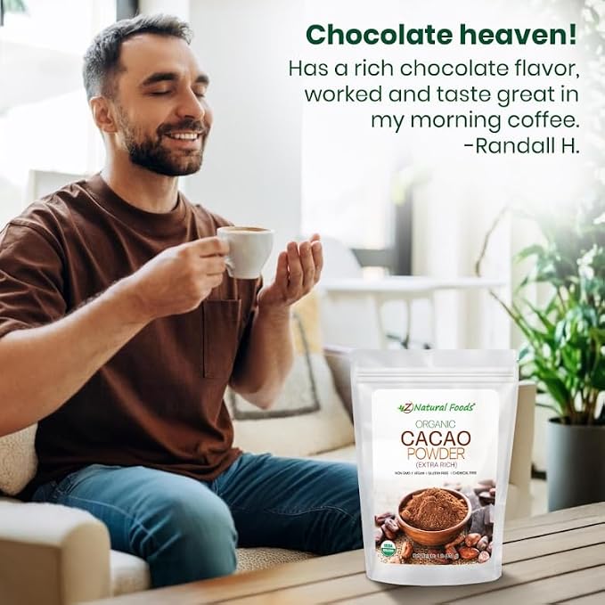 Z Natural Foods Organic Cacao Powder, Nutrition-Packed, Extra-Rich Dark Chocolate Flavor, Perfect for Chocolate Recipes, Shakes, or Smoothies, Non-GMO, Vegan, Gluten-Free, Kosher, 1 Lb