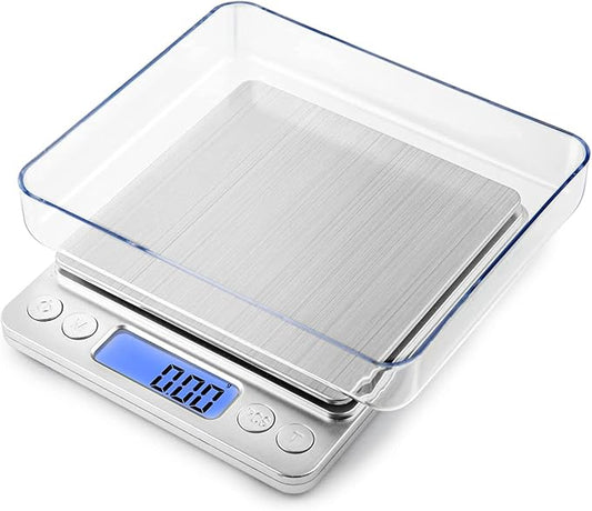Food Scale, LZPGITGD Digital Kitchen Scale Weight Grams and OZ for Cooking Baking, Coffee, Loss Dieting, Jewelry and Meal Prep, 2 Trays, LCD, Auto Off, Tare Function, Stainless Steel(3000g/0.1g)