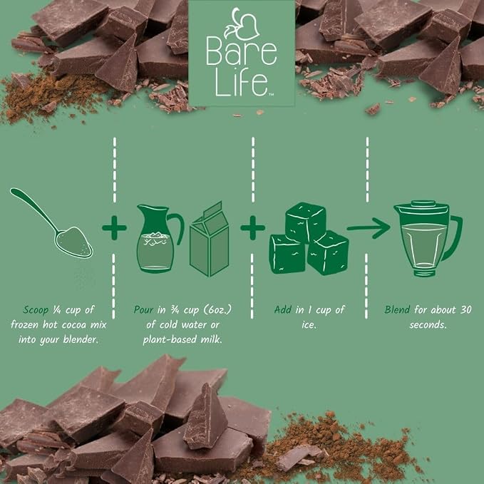 Bare Life Frozen Hot Cocoa Mix, Dairy Free Frozen Hot Chocolate, Vegan Chocolate Frappe Mix, Gluten Free, Just Blend with Ice, 10.16 oz Pouch