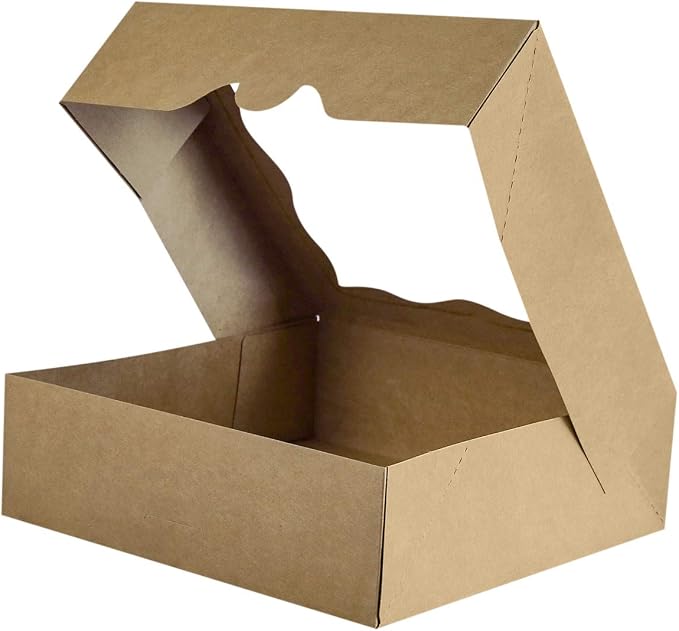 CHERRY 25-PACK 9"x9"x3"Brown Bakery Boxes with PVC Window for Pie and Cookies Boxes Large Natural Kraft Paper Box 9x9x3inch,Pack of 25