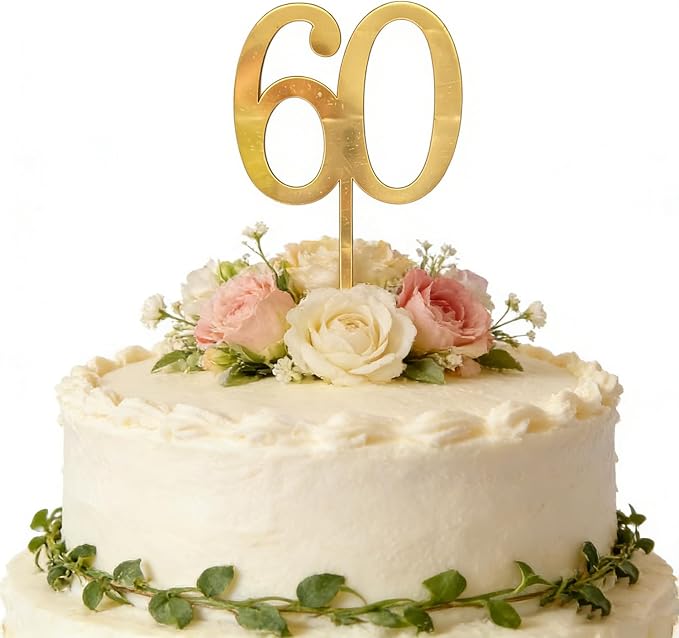 Gold Acrylic Sixty Cake Topper, Number 60 Cake Decoration, Happy 60th Birthday Cake Decor 60 Years Old Cake Pick Decoration For 60th Anniversary Celebrating Party Supplies