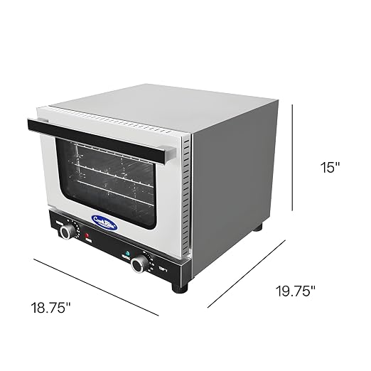 Atosa CookRite CTCO-25 Countertop Electric Convection Oven for Hotel Diner Baking | 15"H x 18 3/4"W x 19 3/4"D | Stainless Steel, Manual Control, 120V, 1440W | (Includes: Water Line Connection Kit)